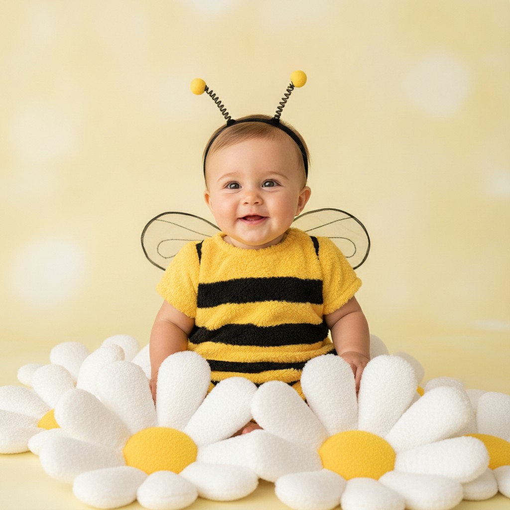 Baby transformed into an adorable bumble bee keepsake portrait